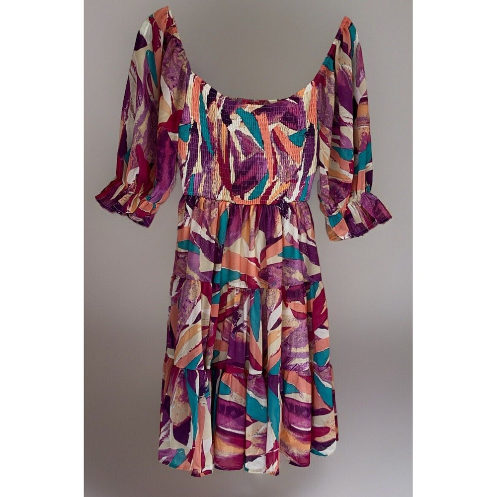 FLYING TOMATO Meet Me in the Afterglow Mini Dress Pink Ruffle Squareneck SMALL